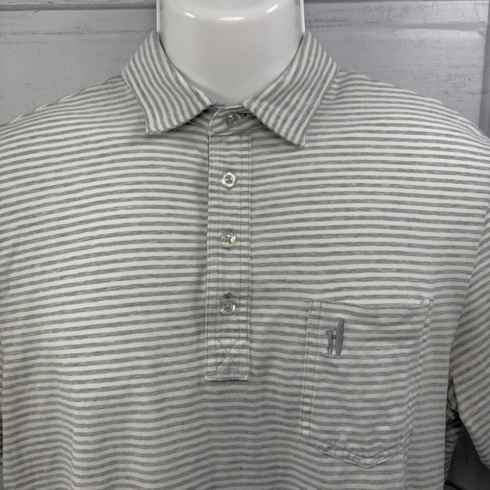 Johnnie-O Hangin' Out Men's Medium Jersey Polo Shirt Striped Short Sleeve Gray
